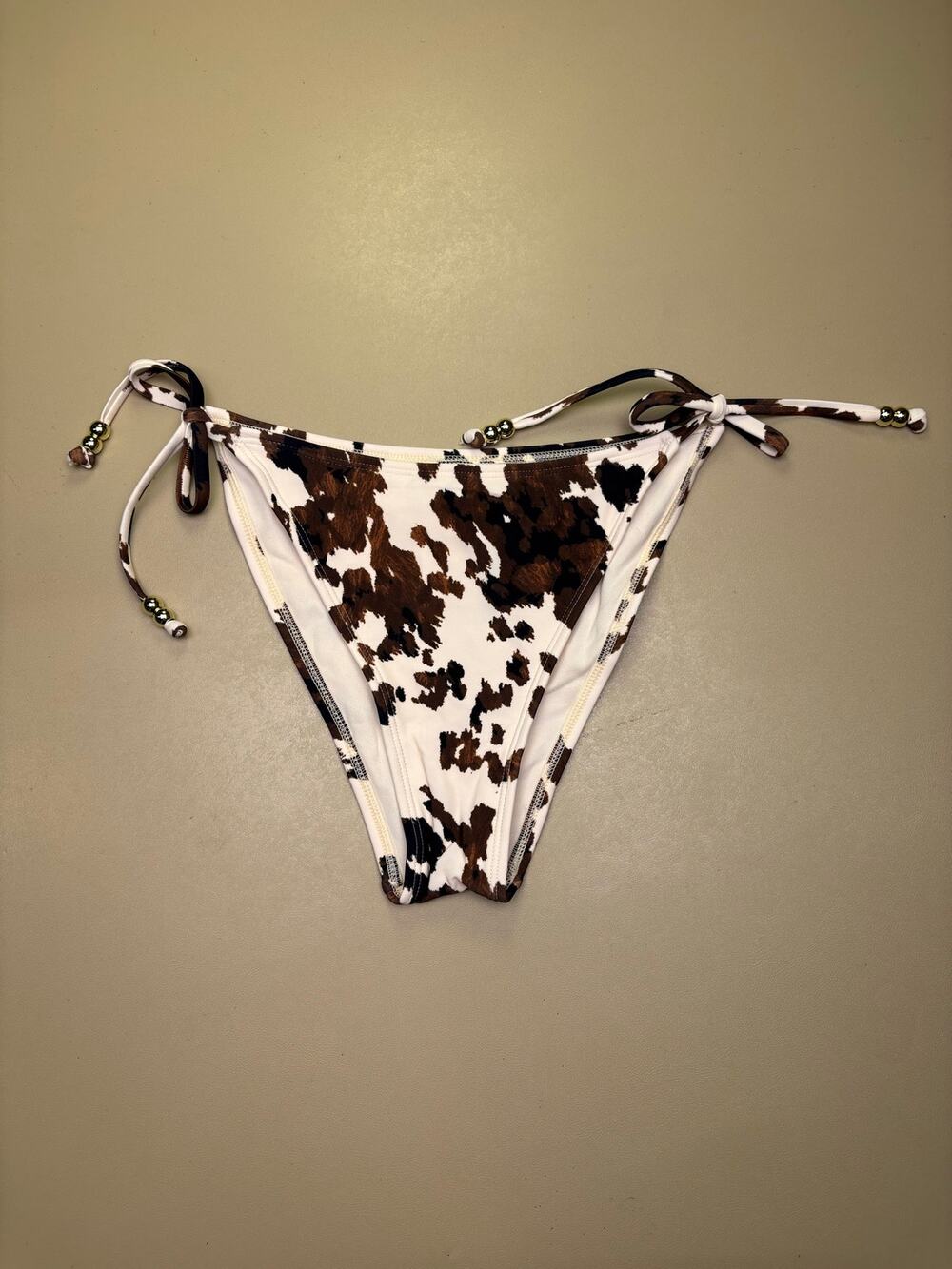 Wild Fable Cow Print Bikini Bottoms M Tie Side Low Rise Ultra High Leg NWT